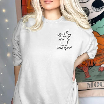 Halloween Sweatshirt, Spooky Season Embroidered Ghost Monogram Crewneck Jumper, Halloween Matching Vacation Aesthetic Unisex Sweater Gifts