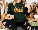 Autumn Jumper, Vintage Fall Sweater, Pumpkin Coffee Cups Autumn Crewneck Sweatshirt, Halloween Season Clothing, Unique Outfit