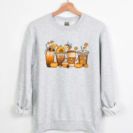 Autumn Jumper, Vintage Fall Sweater, Pumpkin Coffee Cups Autumn Crewneck Sweatshirt, Halloween Season Clothing, Unique Outfit