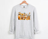 Autumn Jumper, Vintage Fall Sweater, Pumpkin Coffee Cups Autumn Crewneck Sweatshirt, Halloween Season Clothing, Unique Outfit