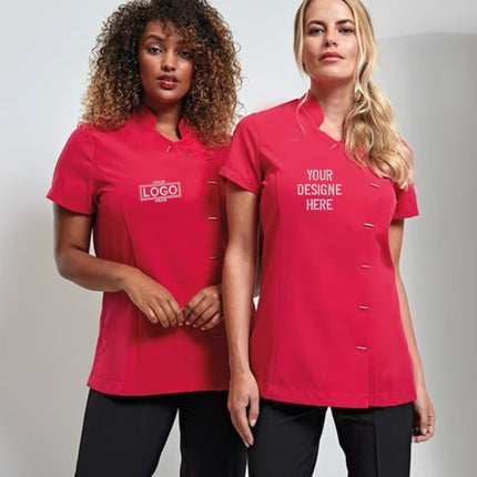 Custom Embroidered Beauty Tunic, personalised Logo with Text Tunics, Salon Uniform