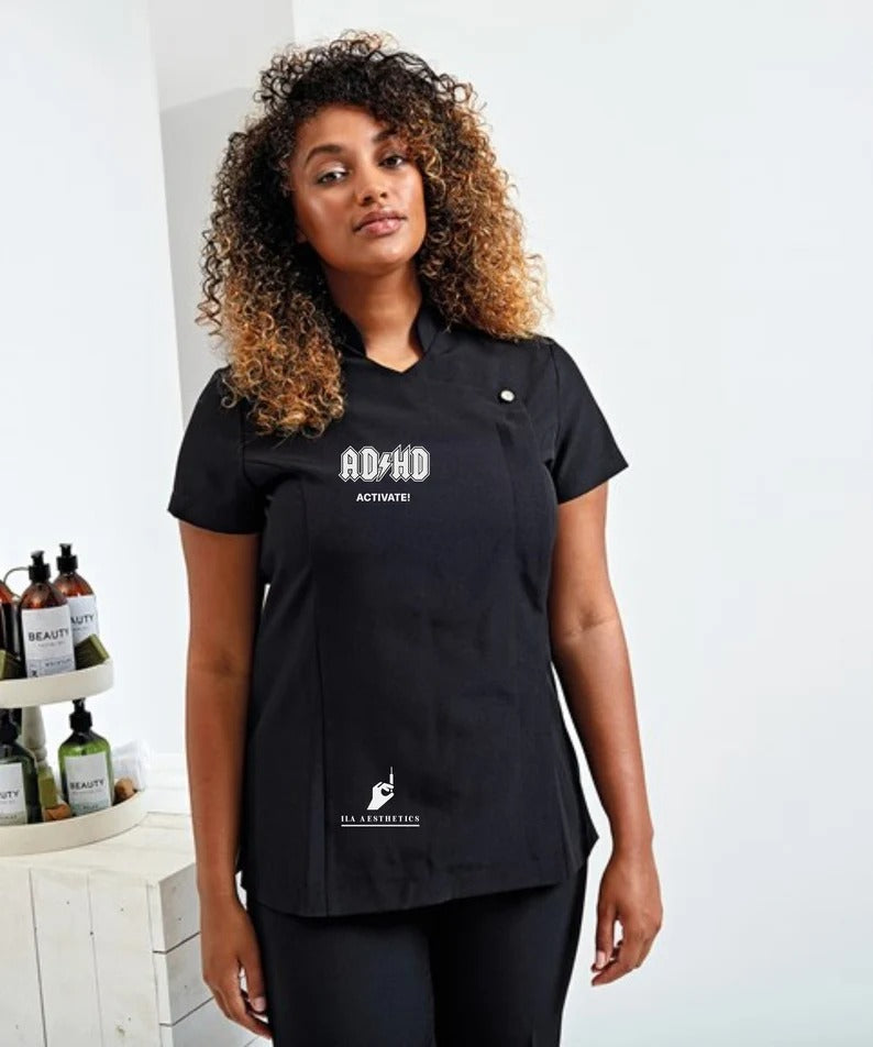 Custom Barbers Salon Tunic-Personalised Logo with Text Printed Tunics-Beauty Salon Uniform-Lash Nail Tech Make up Artist Aesthetics Workwear