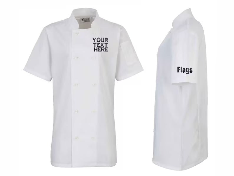 Embroidered Women's Chef Jacket, Custom Monogrammed Name on Flags Jacket, Personalised Text Logo Chef Cooking Jacket, Special Gifts For Chef