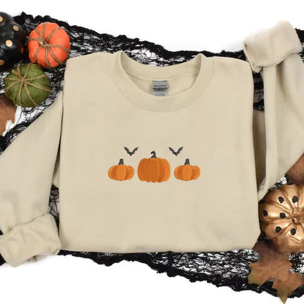 Pumpkins Embroidery Crewneck Sweatshirt, Halloween Jumper, Thanksgiving Pumpkins Unisex Comfy Sweater, Spooky Season Jumper, Halloween Gifts
