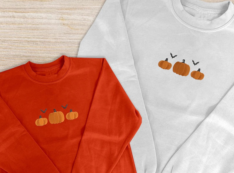 Pumpkins Embroidery Crewneck Sweatshirt, Halloween Jumper, Thanksgiving Pumpkins Unisex Comfy Sweater, Spooky Season Jumper, Halloween Gifts