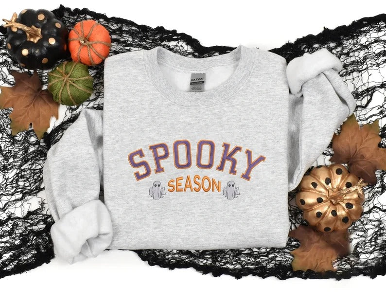 Spooky Season Sweatshirt, Embroidered Halloween Gothic Jumper, Halloween Season Crewneck Sweater, Autumn Fall Clothing, Halloween Party Gift