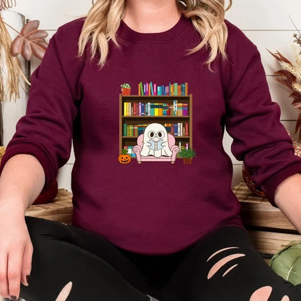 Halloween Ghost Bookish Jumper, Halloween Ghost Reading Books Printed Sweatshirt, Halloween Fall Sweater for Librarian, Gift for Book Lovers