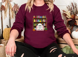 Halloween Ghost Bookish Jumper, Halloween Ghost Reading Books Printed Sweatshirt, Halloween Fall Sweater for Librarian, Gift for Book Lovers