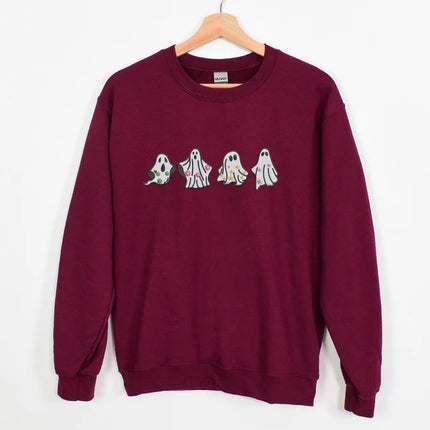 Embroidered Floral Ghost Halloween Sweater, Ghosts Spooky Season Sweatshirts, Fall Jumper, Halloween Jumper, Family Matching Halloween Gifts