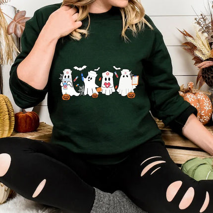 Halloween Nurse Ghosts Sweatshirt, Cute Halloween Ghosts Printed Jumper, Halloween Nursing Tops, Nurse Sweaters, Halloween Gift for Doctors