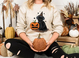 Vintage Halloween Cat Sweatshirt, Halloween Winking Pumpkin Printed Sweater, Spooky Witchy Cat Tops, Spooky Season Jumper, Cat Lover Gifts