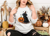 Vintage Halloween Cat Sweatshirt, Halloween Winking Pumpkin Printed Sweater, Spooky Witchy Cat Tops, Spooky Season Jumper, Cat Lover Gifts