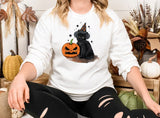 Vintage Halloween Cat Sweatshirt, Halloween Winking Pumpkin Printed Sweater, Spooky Witchy Cat Tops, Spooky Season Jumper, Cat Lover Gifts