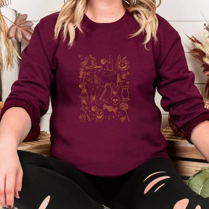 Halloween Doodles Sweatshirts, Halloween Ghost Pumpkins Printed Crewneck Jumper