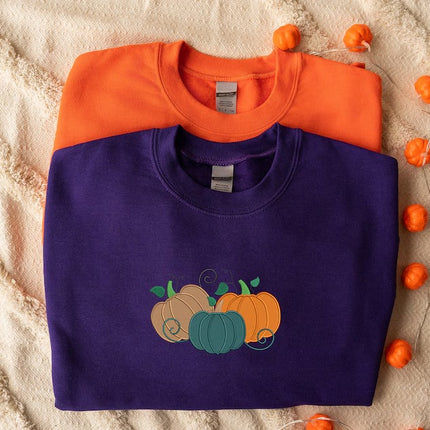 Pumpkin Sweatshirt, Embroidered Thanksgiving Pumpkin Jumper, Halloween Gifts