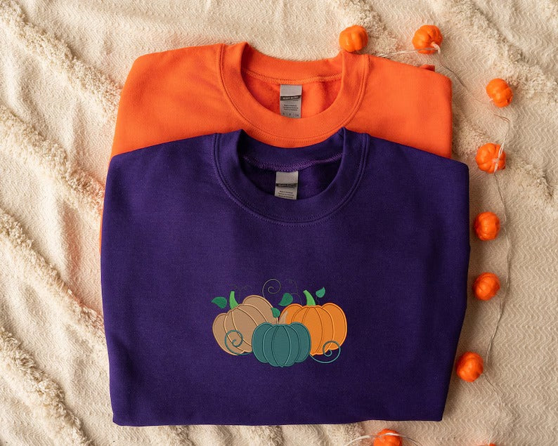 Pumpkin Sweatshirt, Embroidered Thanksgiving Pumpkin Jumper, Halloween Gifts, Spooky Season Sweaters, Halloween Party Family Matching Outfit