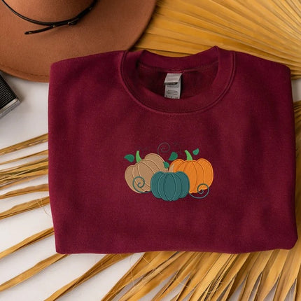 Pumpkin Sweatshirt, Embroidered Thanksgiving Pumpkin Jumper, Halloween Gifts