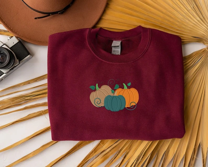 Pumpkin Sweatshirt, Embroidered Thanksgiving Pumpkin Jumper, Halloween Gifts, Spooky Season Sweaters, Halloween Party Family Matching Outfit