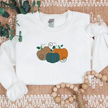 Pumpkin Sweatshirt, Embroidered Thanksgiving Pumpkin Jumper, Halloween Gifts