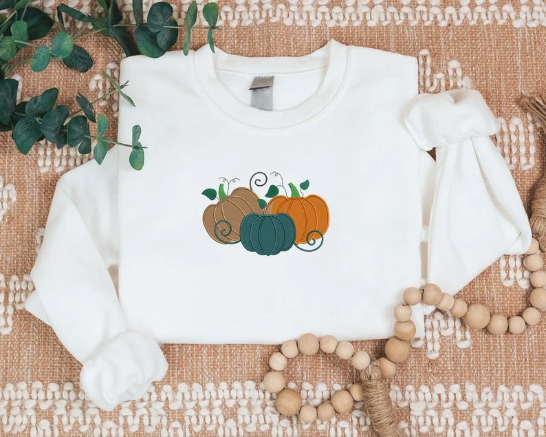 Pumpkin Sweatshirt, Embroidered Thanksgiving Pumpkin Jumper, Halloween Gifts, Spooky Season Sweaters, Halloween Party Family Matching Outfit