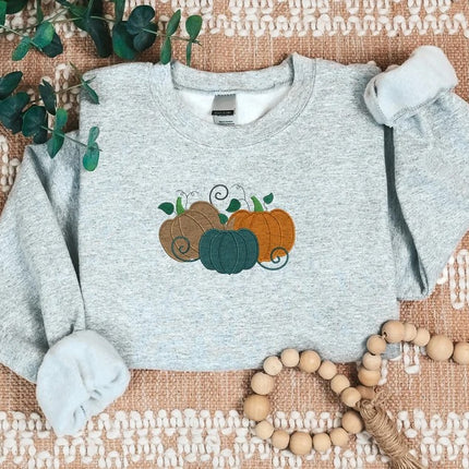 Pumpkin Sweatshirt, Embroidered Thanksgiving Pumpkin Jumper, Halloween Gifts