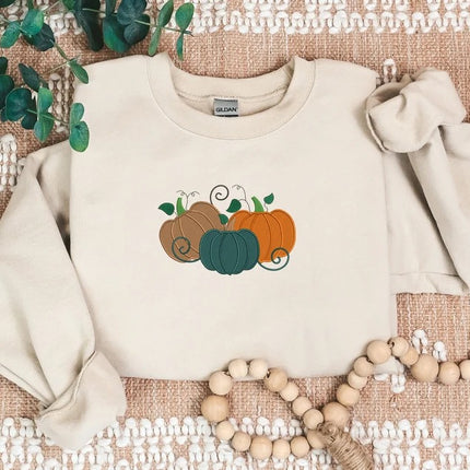 Pumpkin Sweatshirt, Embroidered Thanksgiving Pumpkin Jumper, Halloween Gifts