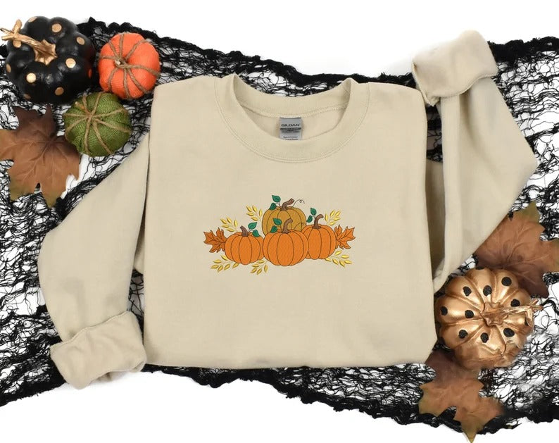 Spooky Season Pumpkins Jumper, Embroidered Halloween Sweatshirt, Spooky Season Halloween Unisex Jumper, Autumn Top, Halloween Party Gifts