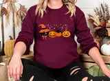 Vintage Halloween Black Cats Sweatshirt, Cats on Pumpkin Printed Sweater, Spooky Season Winking Pumpkin Jumper, Cat Lovers Halloween Outfits