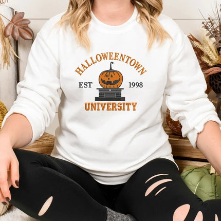 Halloween Town University Sweatshirt, Embroidered Halloween Pumpkin Jumper, Spooky Season Crewneck Sweater, Halloween Ghost Unisex Outfits