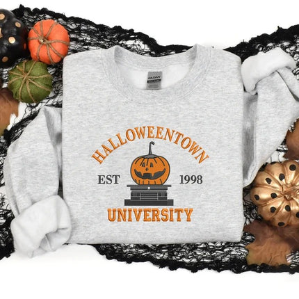 Halloween Town University Sweatshirt, Embroidered Halloween Pumpkin Jumper, Spooky Season Crewneck Sweater, Halloween Ghost Unisex Outfits