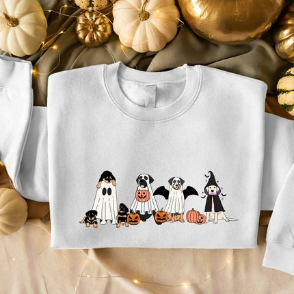 Halloween Ghost Dogs Printed Sweatshirt, Halloween Puppies And Dogs Sweater, Spooky Season Dog Lover Sweaters, Gothic Dogs Halloween Outfits