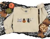 Halloween Cats Embroidered Sweatshirt, Cute Autumn Sweater, Skeleton Halloween Jumper, Cat Lover Pumpkin Unisex Sweatshirt Free Delivery UK