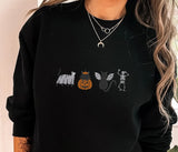 Halloween Cats Embroidered Sweatshirt, Cute Autumn Sweater, Skeleton Halloween Jumper, Cat Lover Pumpkin Unisex Sweatshirt Free Delivery UK