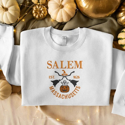 Salem Massachusetts Embroidered Sweatshirt, Halloween Trendy Autumn Crewneck