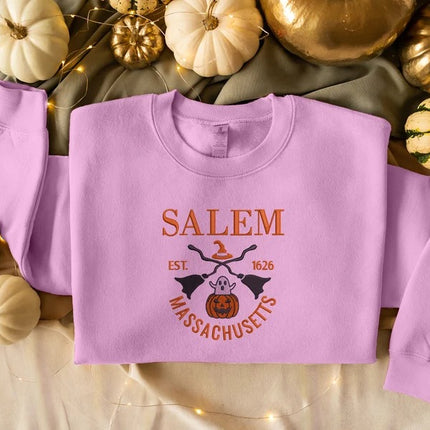 Salem Massachusetts Embroidered Sweatshirt, Halloween Trendy Autumn Crewneck