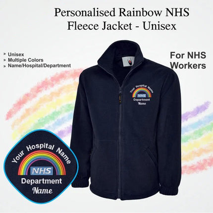 Personalised NHS Rainbow Fleece Jacket, Embroidered Hospital Department Name Jacket, Healthcare Staff NHS Zip up Uniform