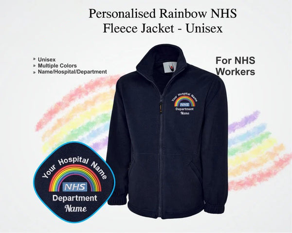 Personalised NHS Rainbow Fleece Jacket, Embroidered Hospital Department Name Jacket, Healthcare Staff NHS Zip up Uniform