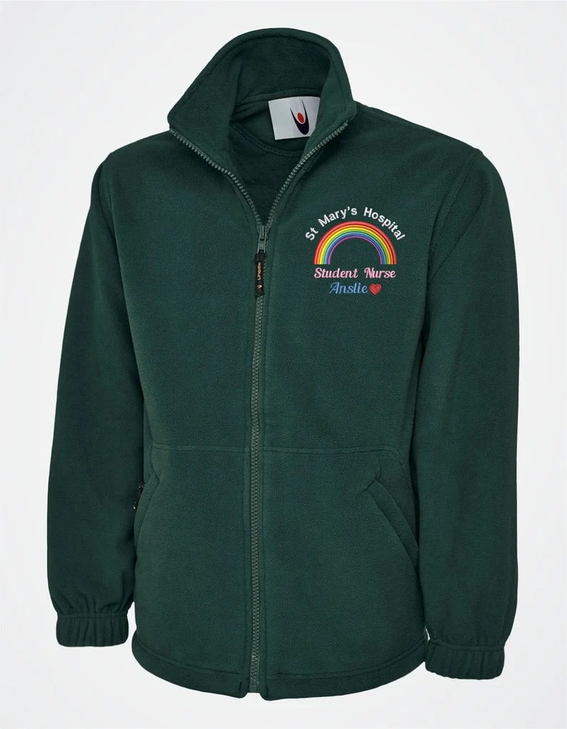 Custom Embroidered NHS Department Name Jacket, Rainbow Healthcare Logo Zip up Fleece Jacket, Hospital Students Uniform, NHS Staff Jackets