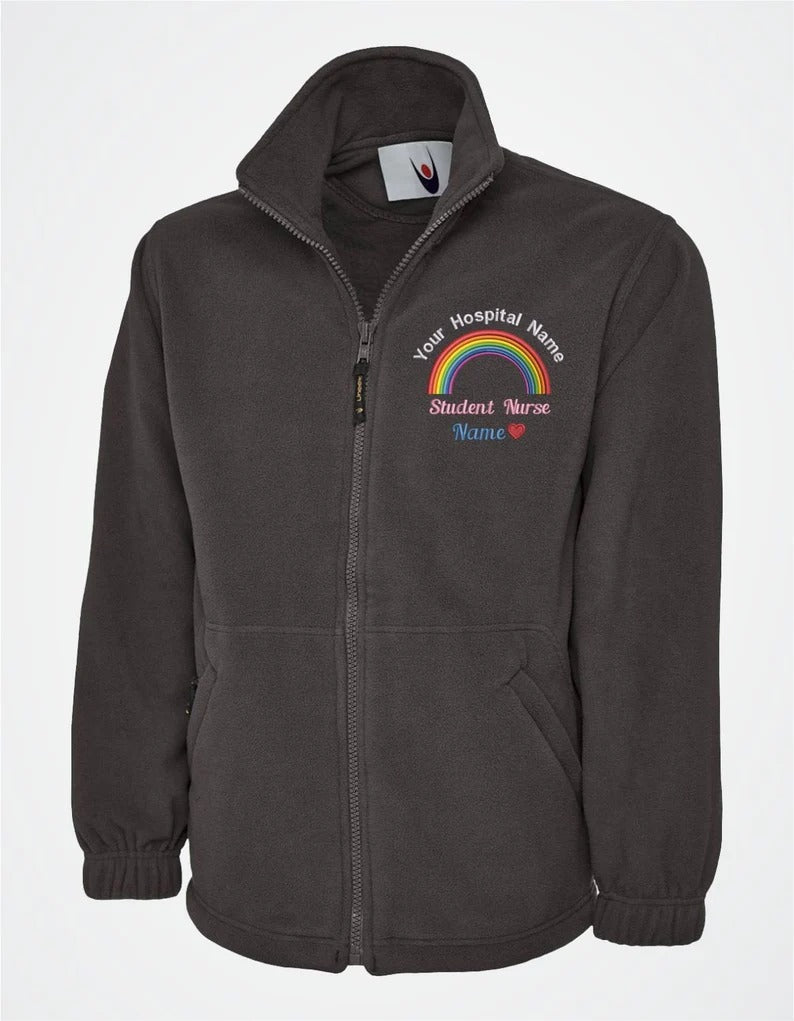 Custom Embroidered NHS Department Name Jacket, Rainbow Healthcare Logo Zip up Fleece Jacket, Hospital Students Uniform, NHS Staff Jackets