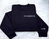 Embroidered Matching Roman Numeral Sweatshirt, Custom Initials With Heart Sleeve Jumper, Girlfriend Gift Custom Anniversary Date Couple Tops