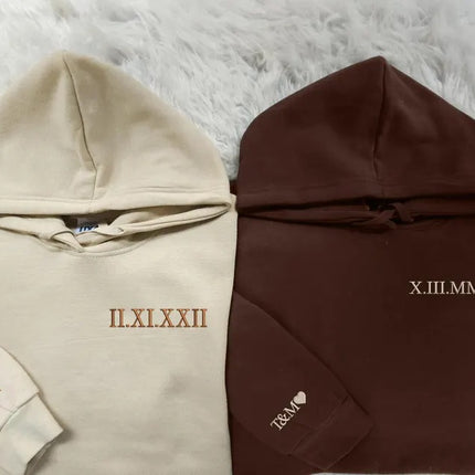 Personalised Roman Numeral Date Hoodie, Embroidered Couples Matching Hoodies, Custom Anniversary His & Hers Jumpers, Soulmate Wedding Gifts.