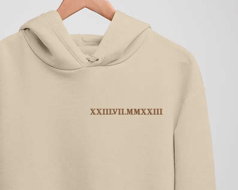 Personalised Roman Numeral Date Hoodie, Embroidered Couples Matching Hoodies, Custom Anniversary His & Hers Jumpers, Soulmate Wedding Gifts.