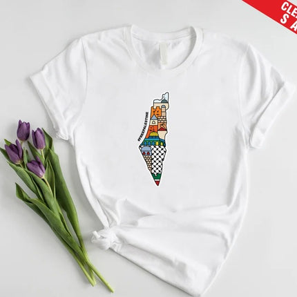 Palestine Map Printed T-Shirt, Al Aqsa Mosque Design Shirt, Palestinians Muslims Comfy Adults Top, Palestine Crewneck Tees