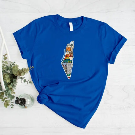 Palestine Map Printed T-Shirt, Al Aqsa Mosque Design Shirt, Palestinians Muslims Comfy Adults Top, Palestine Crewneck Tees