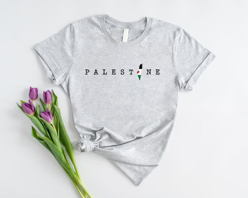 Palestine Name Printed T-Shirt, Palestine Flag Map Crewneck Shirt, Palestinians Matching Top, Muslim Solidarity Outfits