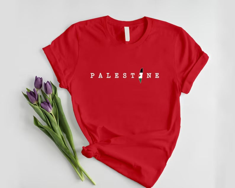 Palestine Name Printed T-Shirt, Palestine Flag Map Crewneck Shirt, Palestinians Matching Top, Muslim Solidarity Outfits