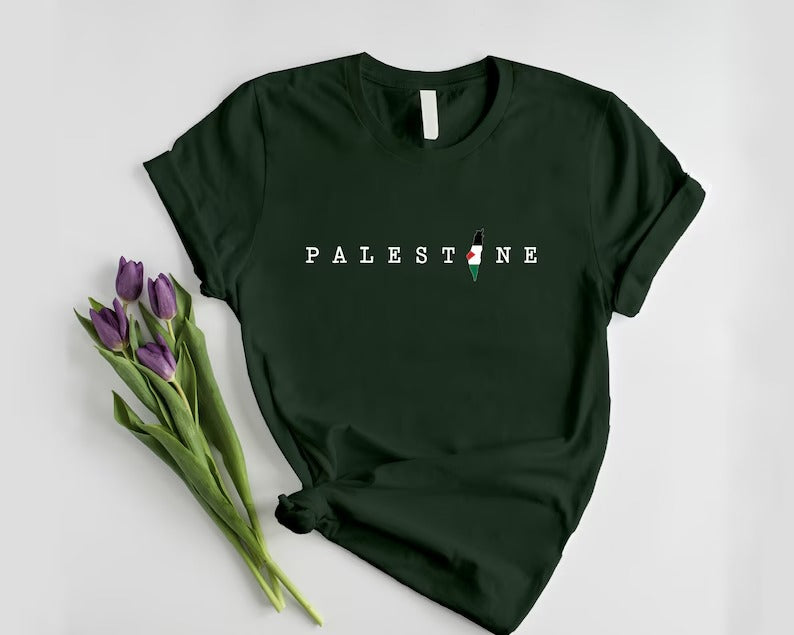 Palestine Name Printed T-Shirt, Palestine Flag Map Crewneck Shirt, Palestinians Matching Top, Muslim Solidarity Outfits