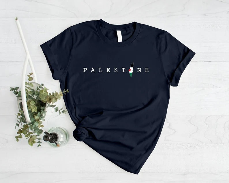 Palestine Name Printed T-Shirt, Palestine Flag Map Crewneck Shirt, Palestinians Matching Top, Muslim Solidarity Outfits