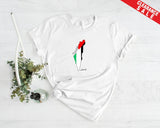 Palestine Flag Printed Shirt, Palestine Arabic Calligraphy Shirt, Muslims Solidarity Crewneck Tees, Comfy Palestinians Tops