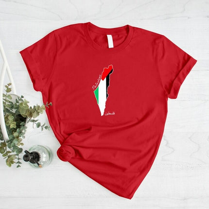 Palestine Flag Printed Shirt, Palestine Arabic Calligraphy Shirt, Muslims Solidarity Crewneck Tees, Comfy Palestinians Tops